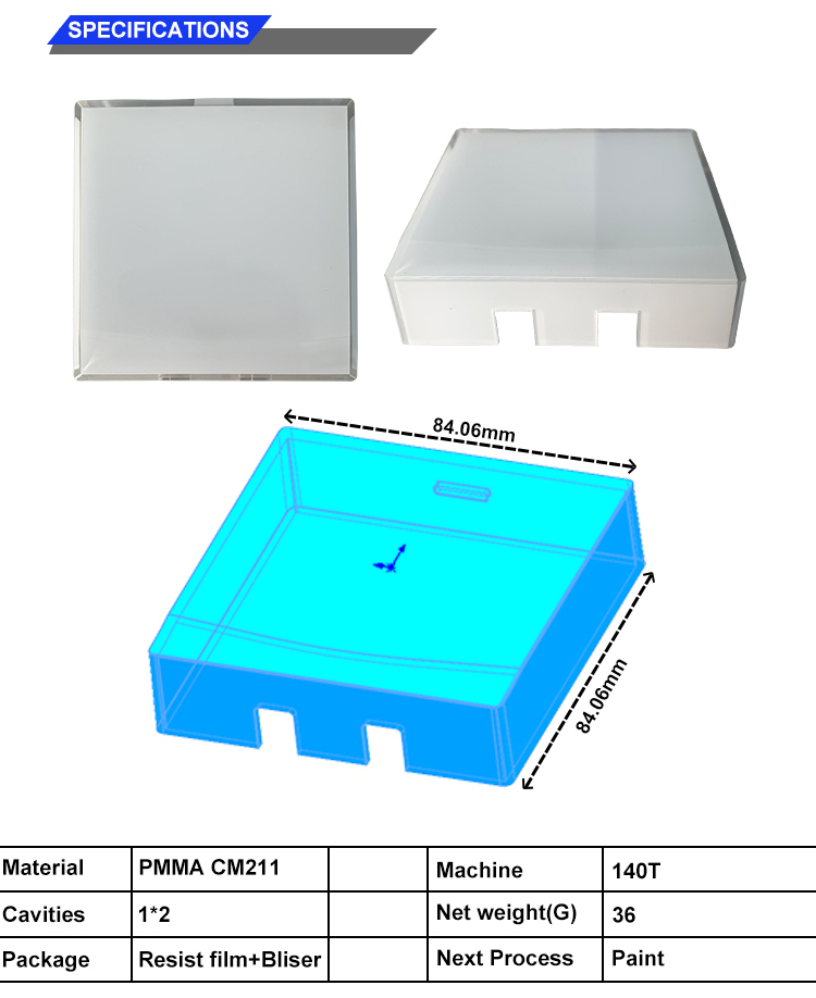 High Quality Custom transparent PMMA Plastic Injection parts with paint and silkprint Moulding Product design Service