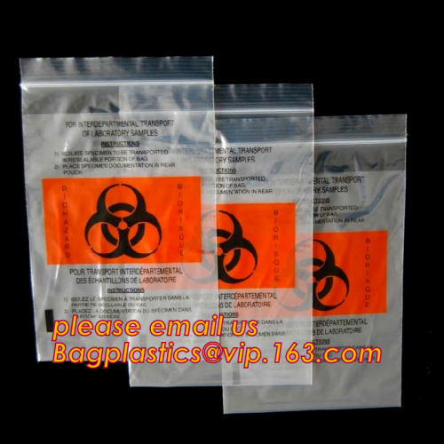 Biohazard specimen zipper bag, medical waste bag, with zipper, specimen bag, with ziplock