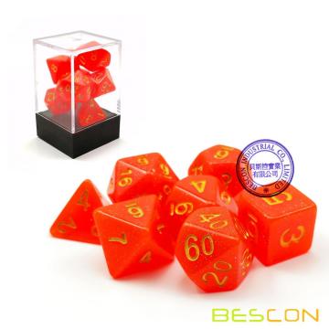 Bescon Intensive Glitter DND Würfel 7pcs Set ROYAL RED, Neuheit Glitter RPG Würfel Set d4 d6 d8 d10 d12 d20 d%, Brick Box Verpackung