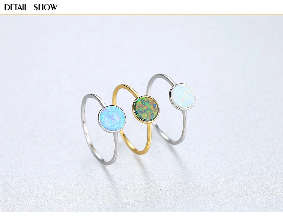 Classic 925 Sterling Silver Circle Opal Finger Rings