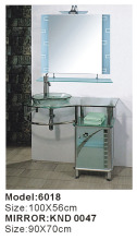 glass basin vanity cabinet with mirror