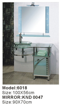 glass basin vanity cabinet with mirror