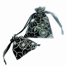 Drawstring Gift Pouches with Black Embroidered Organza