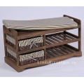 Wooden Shoe Rack Storage Bench with Basket drawers