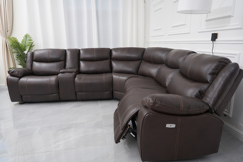 Brown Air Leather Electric Corner Recliner Sofa