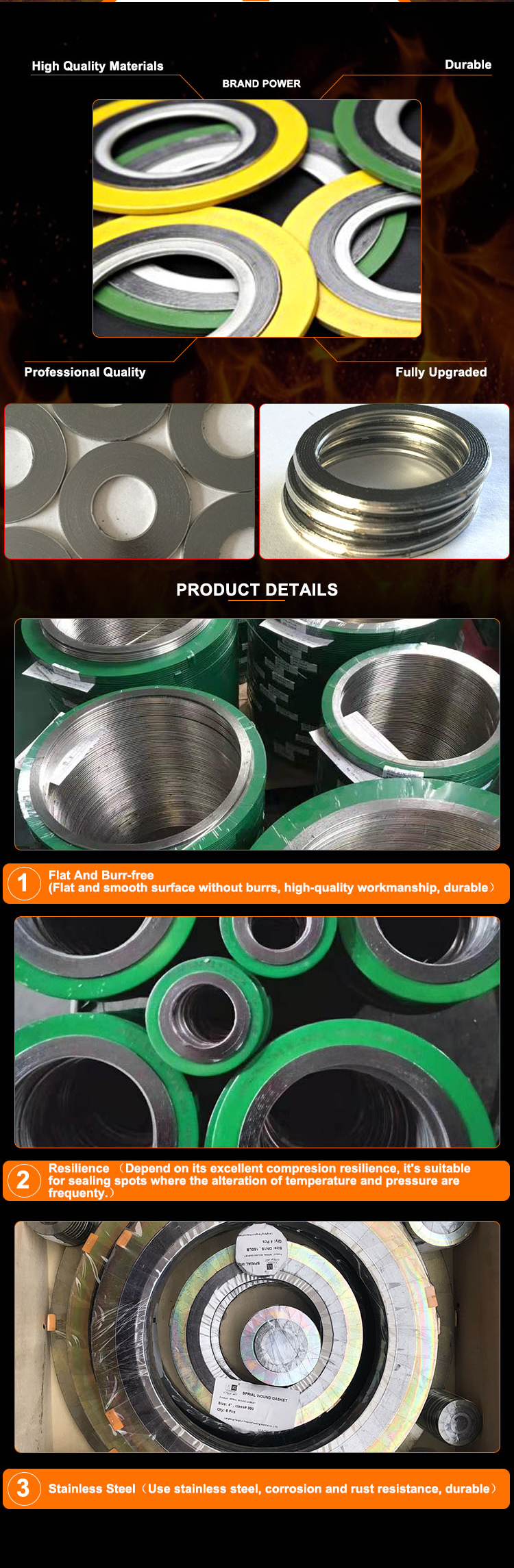 Hot Sell Inner and outer ring graphite spiral wound high pressure gasket Copper Spiral Wound Gasket For Pump