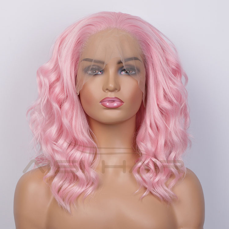 Aisi Hair Medium Long Wavy Pink Synthetic Wig Cosplay Body Wave Swiss Lace Wig Synthetic Lace Front Hair Wigs For Black Women