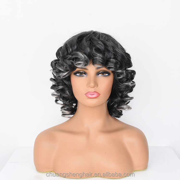 Wholesale Synthetic Hair Wigs short deep wave closer straight curly hair wavy bang wig synthetic wigs with bangs for black women