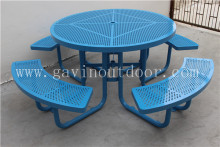 Powder coated steel outdoor bench with table metal picnic table