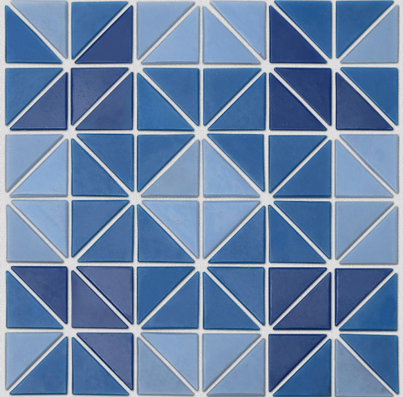 Triangular glass mosaic for swimming pool floor