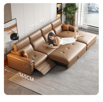 Brown Genuine Leather Sleeper Sofa Bed with Electric Reclining Sofabed