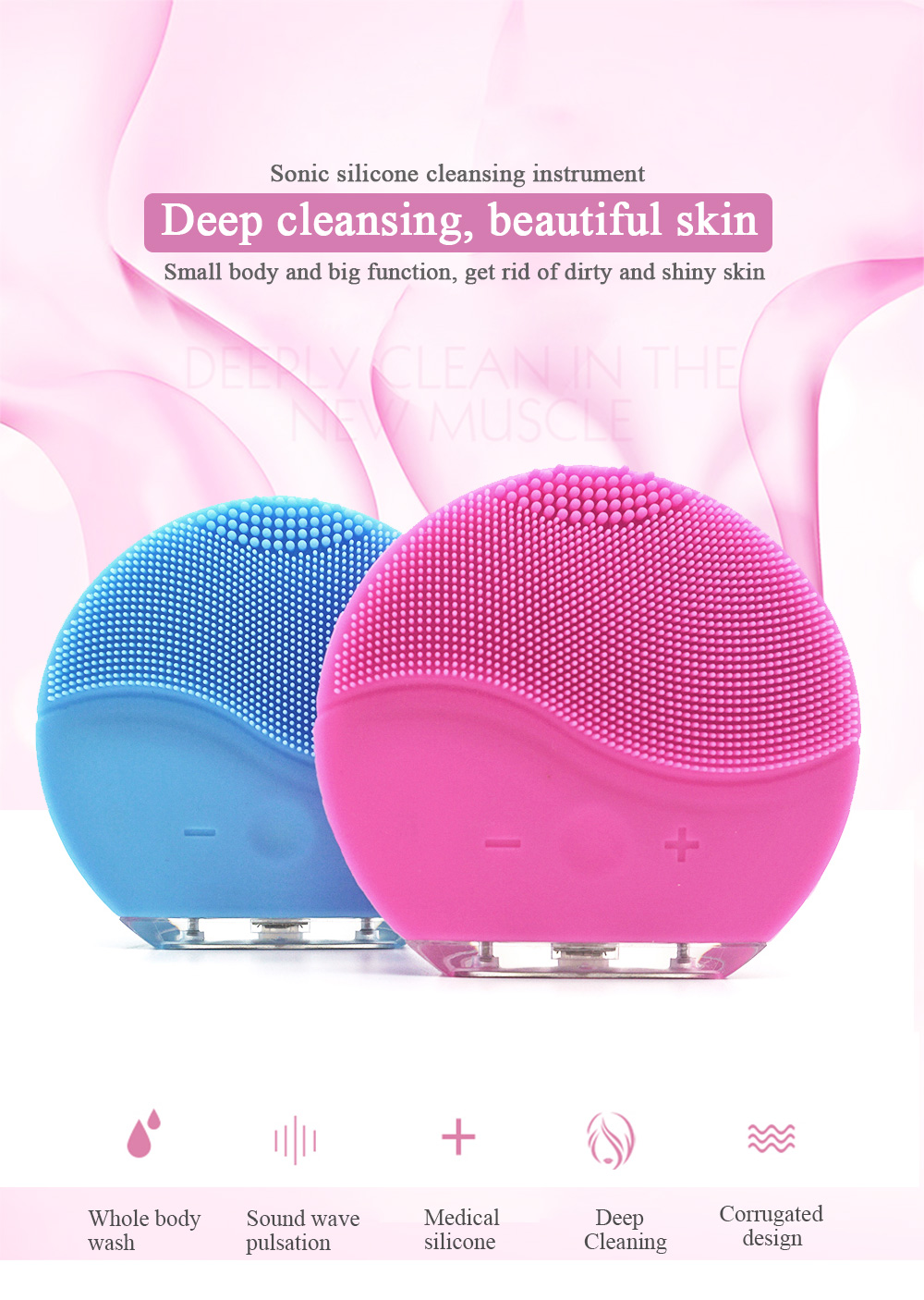 2020 trending deep cleansing acne treatment soft silicone material face massage silicone facial cleansing brush