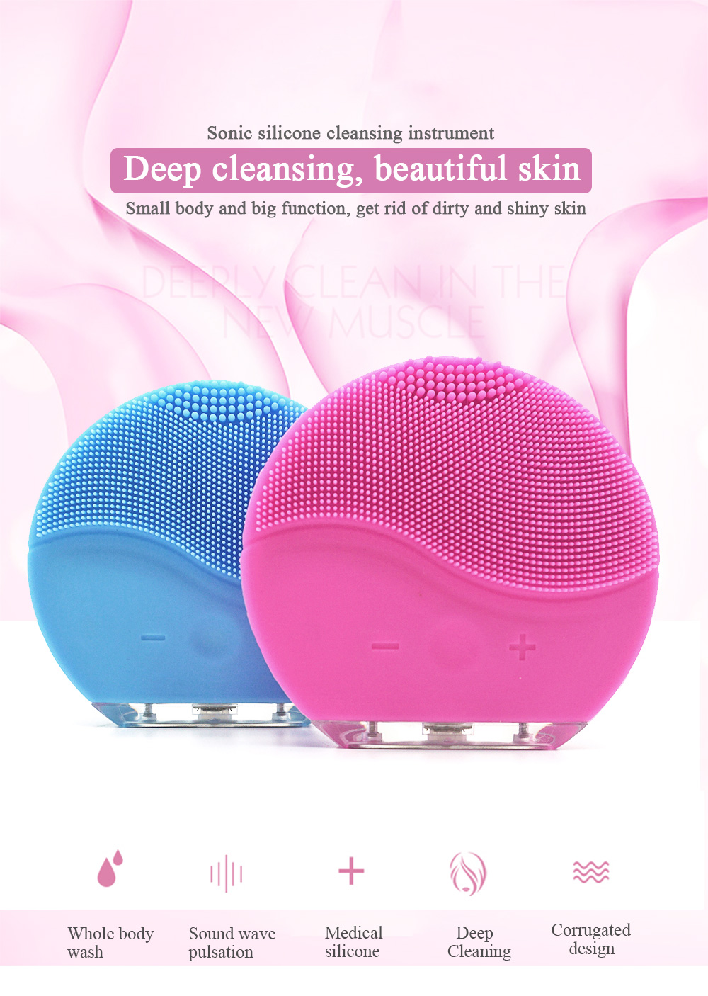 2021 Best selling soft deep cleansing IPX7 waterproof silicone facial cleansing brush