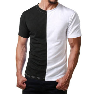 Custom Men's Split Two Tone Black and White Color Block T-Shirt