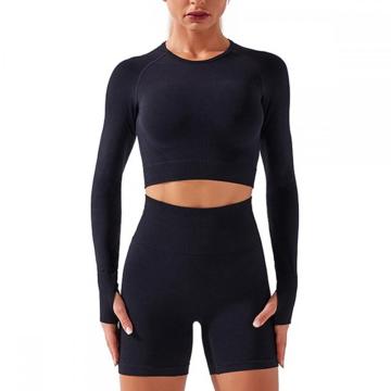 langärmliges schwarzes Yoga Top Yoga kurze Sets