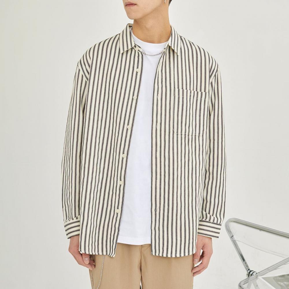 2022 Men's Grey Pinstripe Long Sleeve Shirt