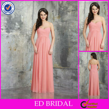 CB59 Sweetheart Peach Pink Long Chiffon Bridesmaid Dresses