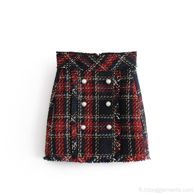 En laine multi-plaid A-line mini jupe femme courte