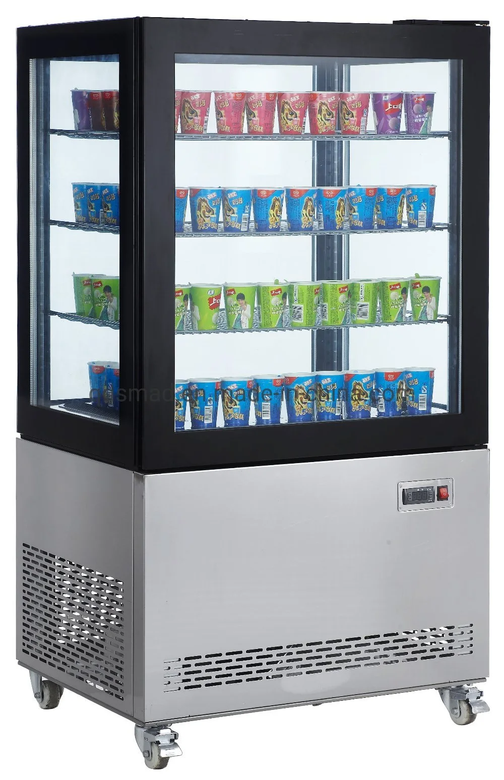 Dessert Shop Display Counters 4 Sides Glass Freezer Cooling Showcase