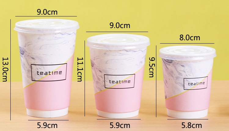 Coffee Cup Disposable with Cover Anti-Scalding Hot Drink Milk Tea Paper Cup Custom Commercial