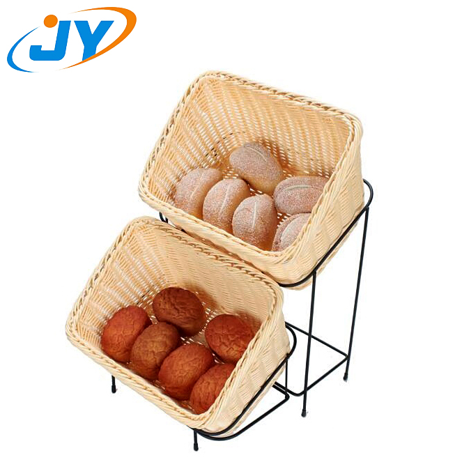 durable plastic rattan storage bread basket with ladder shape