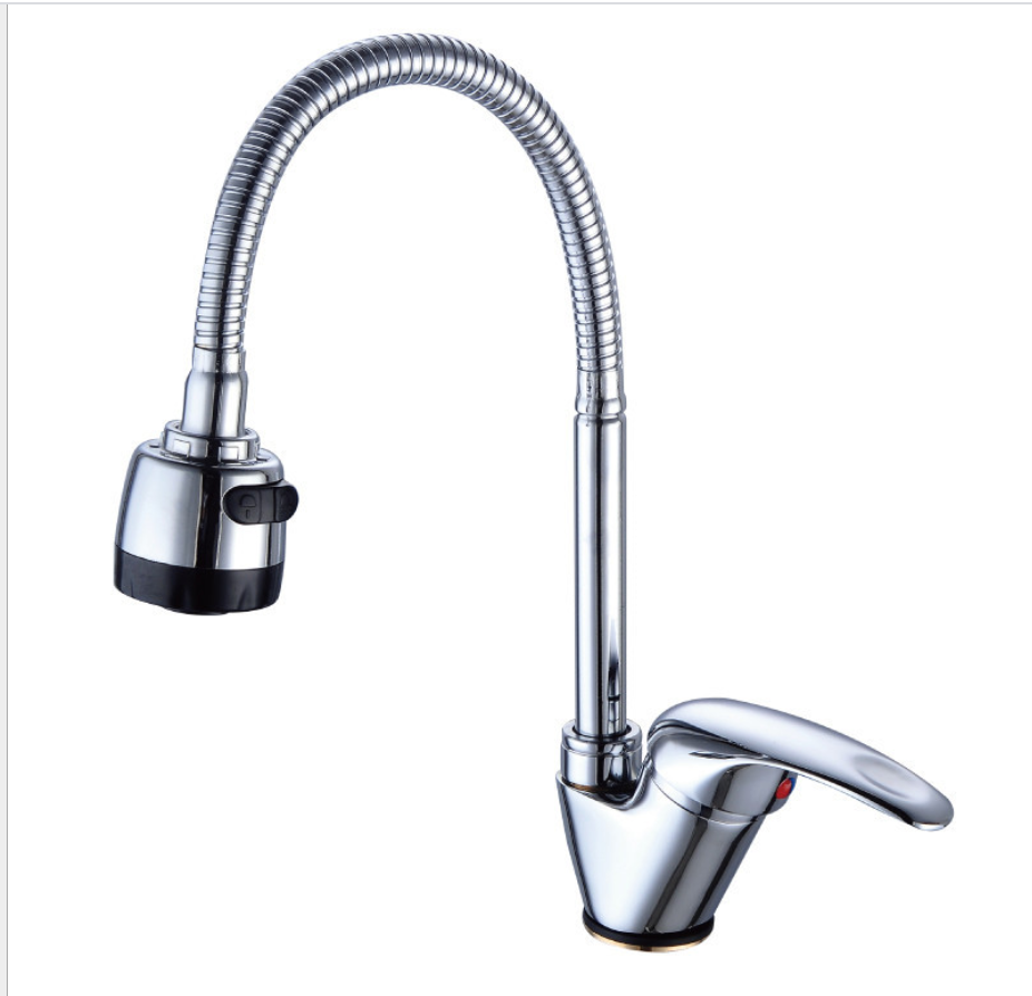 高水準の柔軟なクロームメッキキッチンシャワー蛇口デッキマウントキッチンシンクミキサー