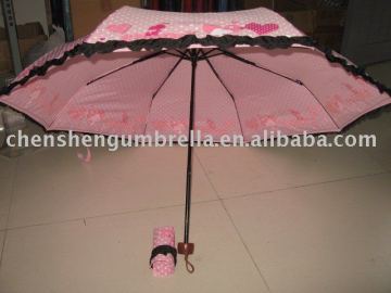 lady folding lace umbrella