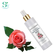 Rose water hair spray on hair in hair