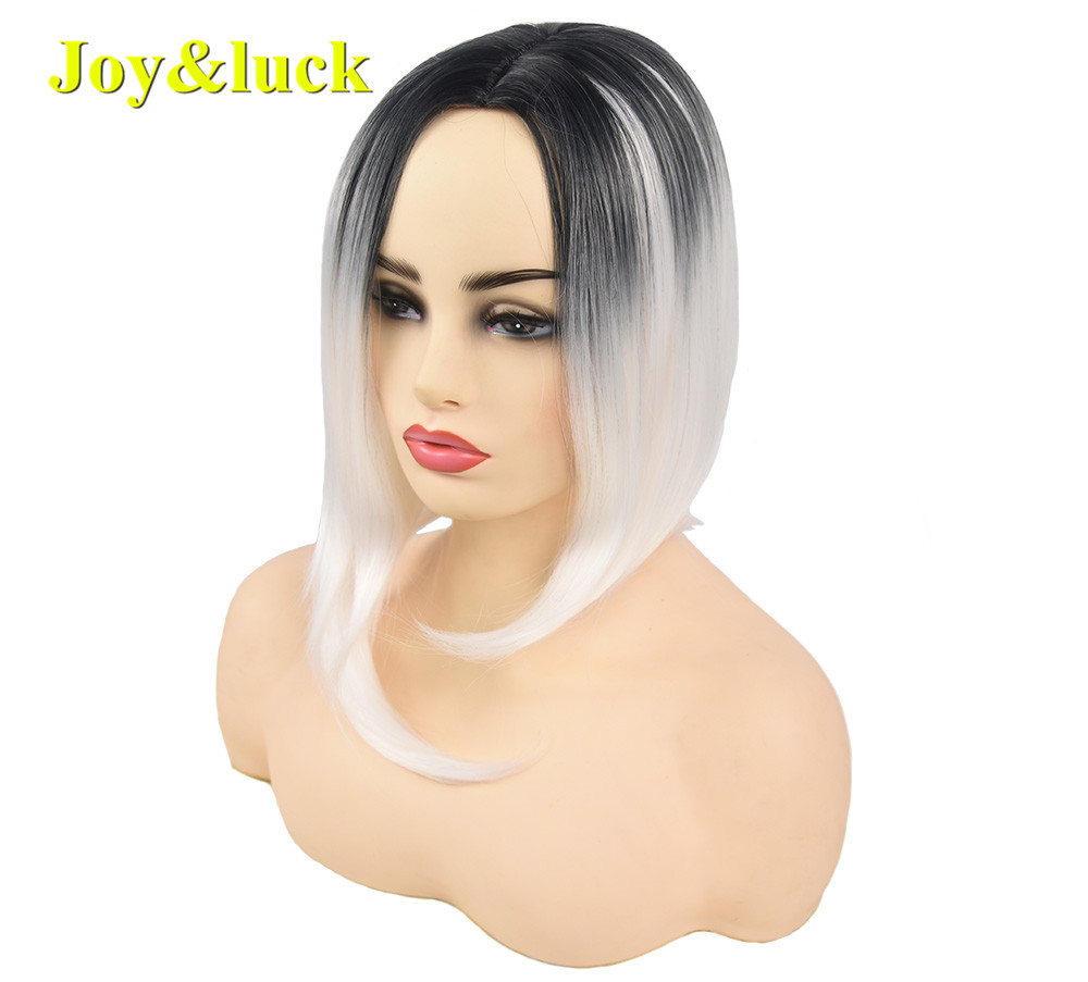 Wholesale Prices for Women Party Cosplay Scalp Wig Black Ombre White Natural Straight Short Bob Cut Wig Synthetic Hair Wigs