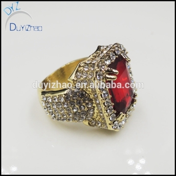 wholesale red gem hip hop ring jewelry