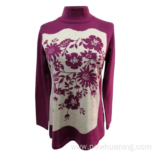 Winter Half Turtleneck Purple Pattern Cardigan