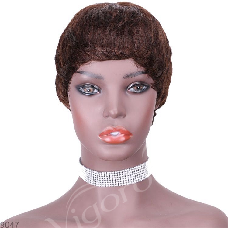 Vigorous Pixie Cut Real Full Machine Brazilian Human Hair For Woman Short Finger Wave Natural Fluffy Wigs