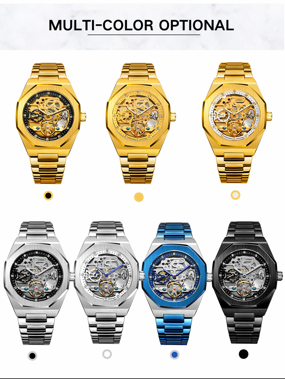 Forsining 375 Color Band Steel Mechanical Watches Luxury Tourbillon Relojes Automatic Watch Men