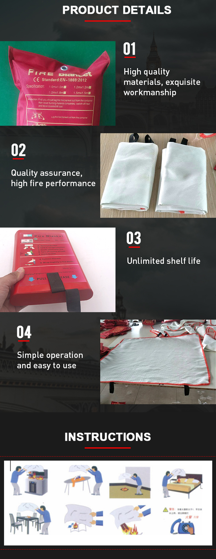 Standard Emergency Coated Material Waterproof Retardant Fire Blanket