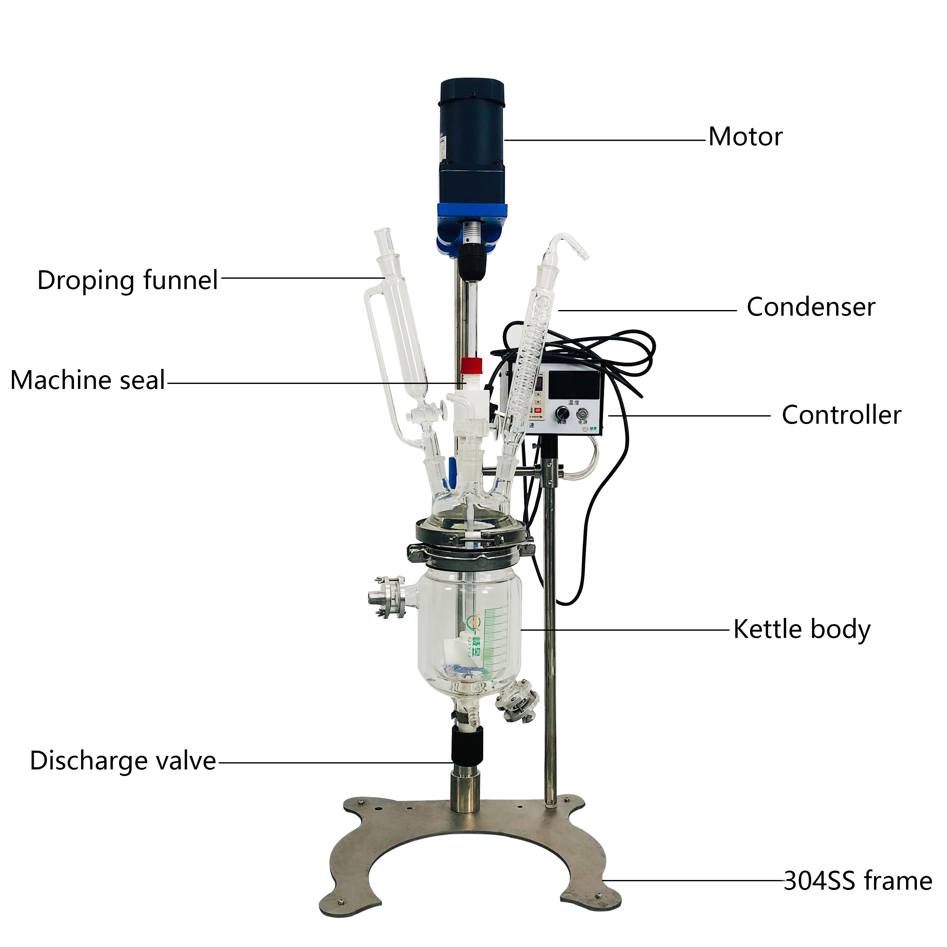 3L Chemical Lab Equipment Jacketed Glass Reactor Reaction Kettle Double Layer Glass Stirred Tank Reactor