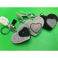 Heart Pendant Multicolor Rhinestone Leather Fringed Keychain