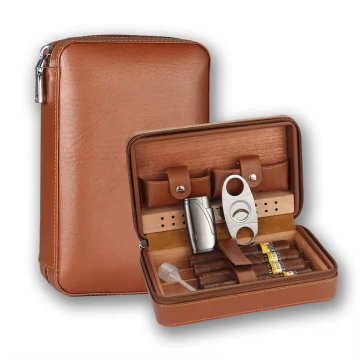 Wholesale Cigar Travel Humidor: Free Sample Cedar Wood Leather Cigar Case with Accessories Gift Set