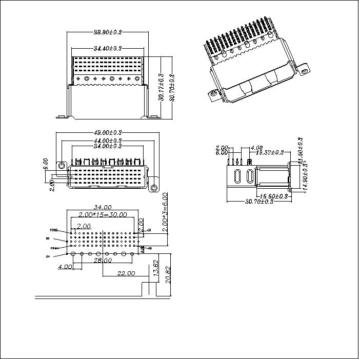 VDSLM-4AXXPCBG5X 2.00MM VDSL 64P Board Male Cable Connector