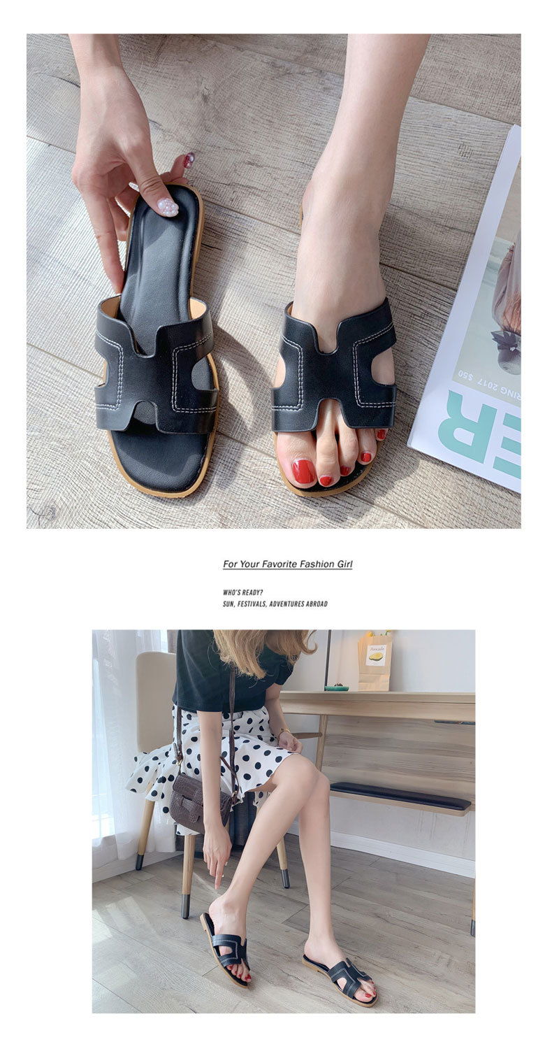 Women shoes slipper Flat Casual Women Jelly Slide Slippers PU Sandals Outdoor Casual Flat Two Belt Slide Slipper