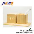 Bamboo Effect Led Clock With Pen holder