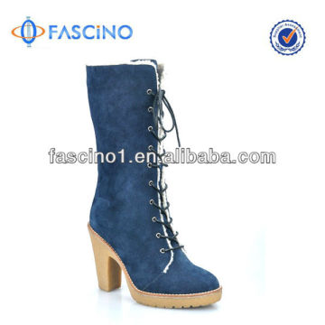 Blue Women Fur Lined Genuine Leather Boots