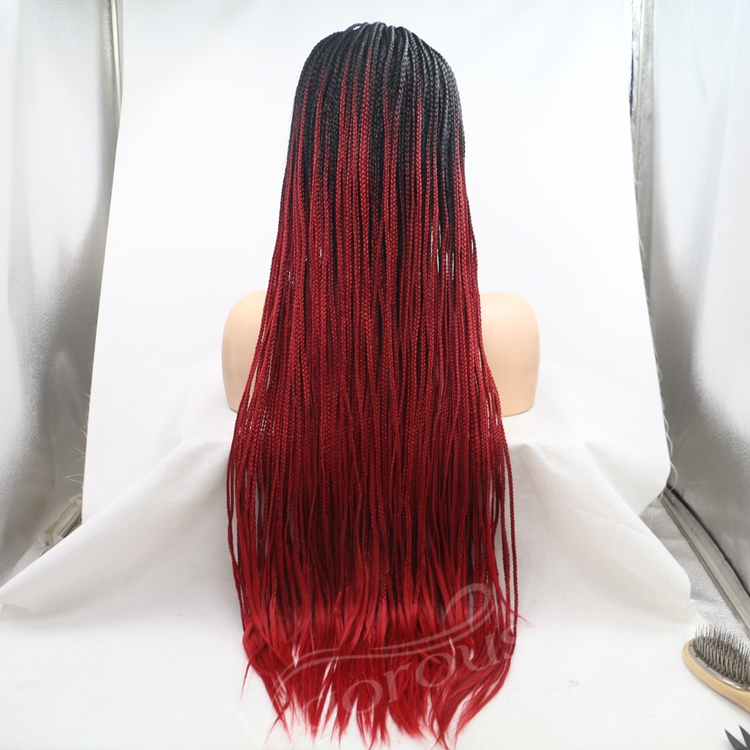 Long straight ombre black bug cheap wholesale high quality heat resistant synthetic braided wig lace front