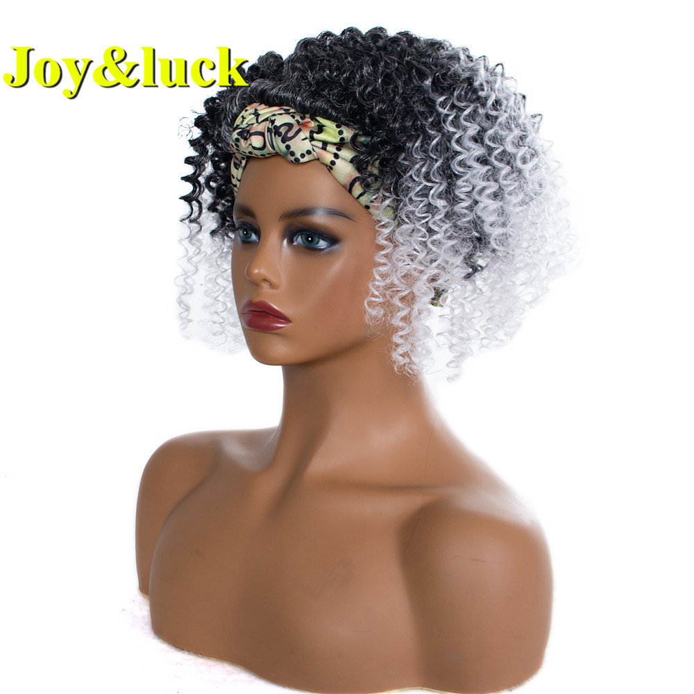 Wholesale Prices For African Women Ombre White Hairband Scarf Wig Black Short Afro Kinky Curly Headband Wig Synthetic Hair Wigs