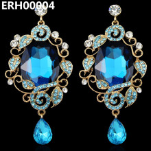 Pendientes de gota de cristal azul retro para mujer