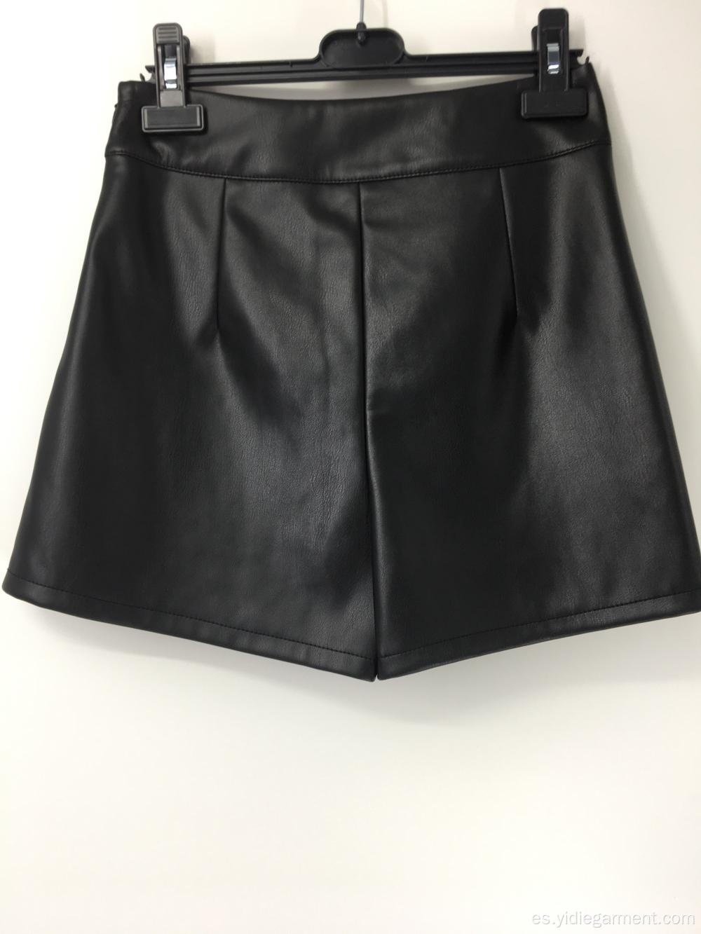 Mini culottes negros de cintura alta para mujer