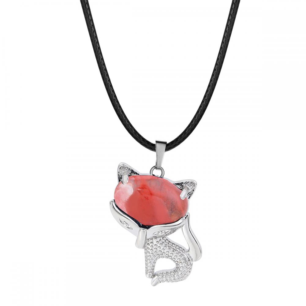 Cherry Quartz Luck Collar Fox Collar para mujeres Men Curry Energy Crystal Amuleto Animal Pendiente Gémonos Regalos