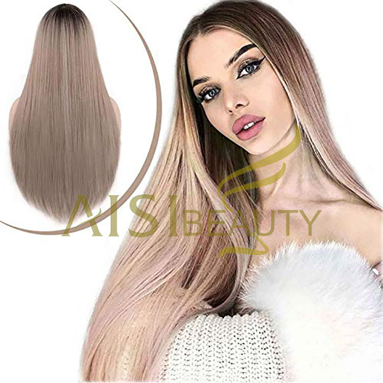 Aisi Beauty Popular Vendor Cheap Long Straight Ombre Blonde Wig Lace Frontal Synthetic Hair For Black Women Lace Front Wig