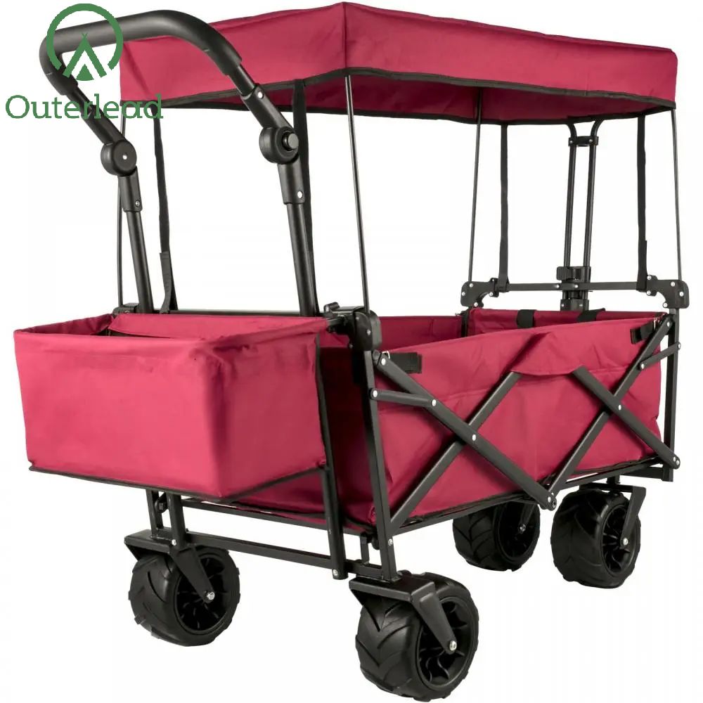 Garden Cart w/Canopy, Wheels & Rear Storage-Multi-functional