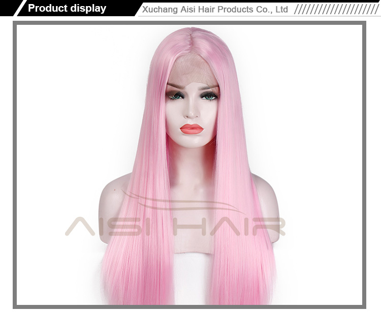 Aisi Hair Cheap Long Silky Straight Natural Pink Wig Synthetic Lace Front Wig With Baby Hair Front Lace Wigs For Black Women