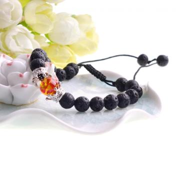 Lava Stone Beads Amber Crown Charm Woven Bracelet